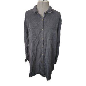 Urban Daizy Womens Tencel Shirt Dress With Frayed Hem & Button Closure